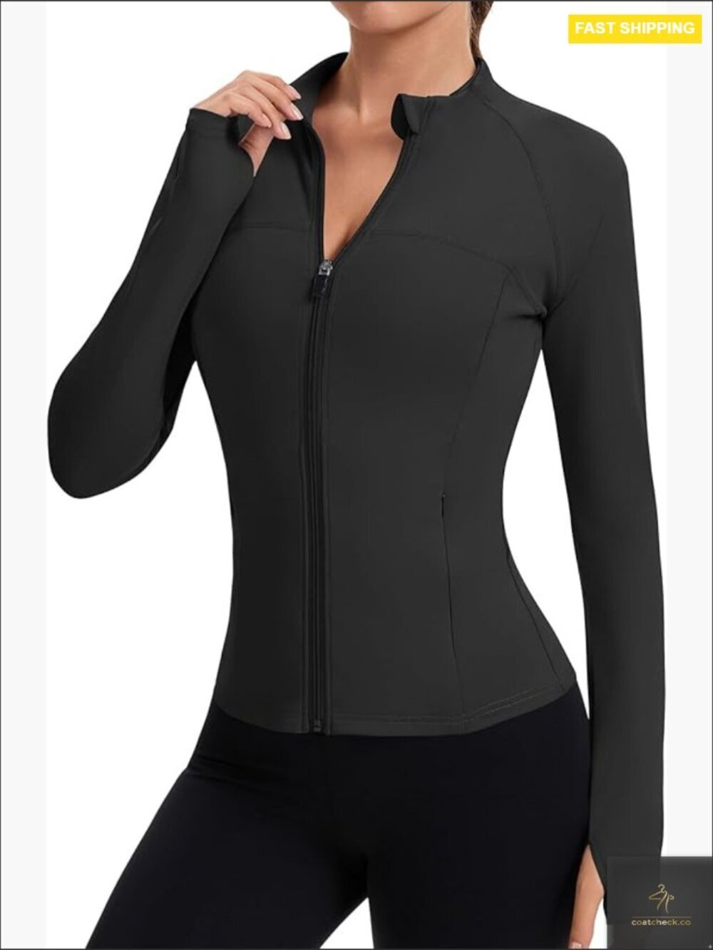 Slim Fit Full Zip Cropped Workout Jacket With Thumbholes Athletic Running Tops